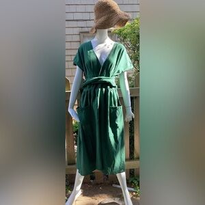 Green wrap dress lg, no labels, likely cotton